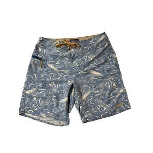 WAVEFARER BOARD SHORTS SURFING, 19" BLUE + WHITE PATAGONIA SWIMMING TRUNKS